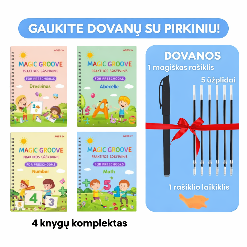 MagicGroove – braižymo knygų rinkinys su išnykstančiu rašalu (lietuvių kalba)